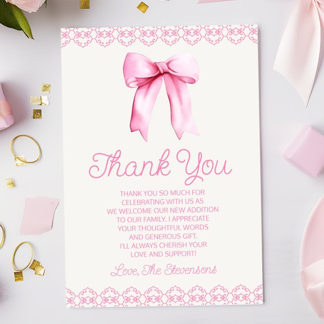Pink Coquette Bow Baby Shower Thank You Card (Creator Uploaded)