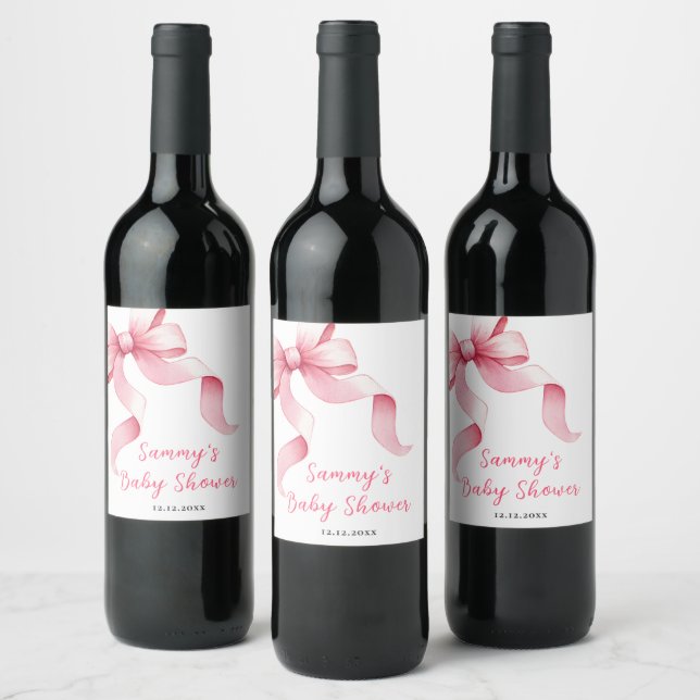 Pink Coquette Bow Baby Shower Wine Label (Bottles)