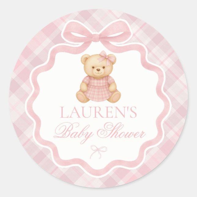 Pink Coquette Bow Bear Baby Shower Envelope Seal (Front)