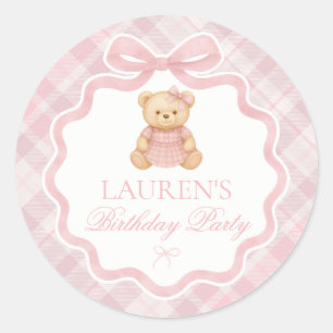 Pink Coquette Bow Bear Birthday Envelope Seal