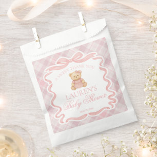 Pink Coquette Bow Bear Plaid Baby Shower Dessert Favour Bags