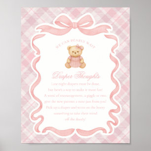 Pink Coquette Bow Bear Plaid Diaper Thoughts Poster