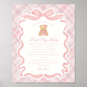 Pink Coquette Bow Bear Tartan Dont Say Baby Game Poster