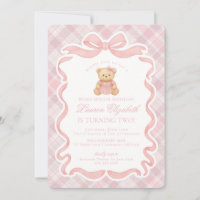 Pink Coquette Bow Bear Tartan Plaid Birthday