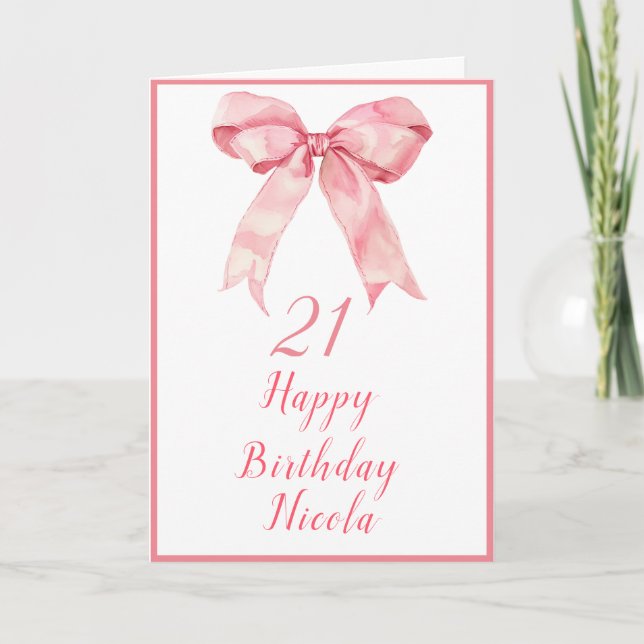 Pink Coquette Bow Birthday Party Card (Front)