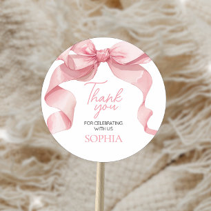 Pink Coquette Bow Birthday Party Classic Round Sticker