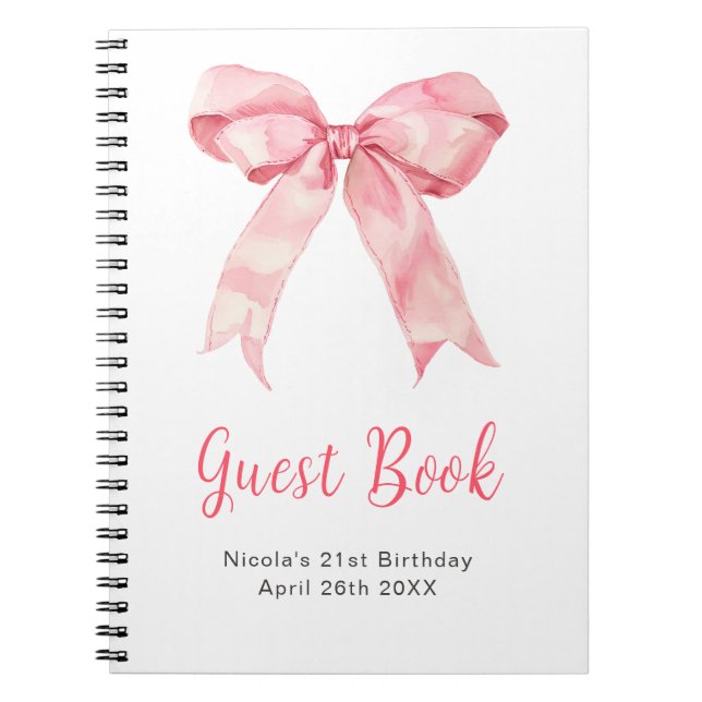 Pink Coquette Bow Birthday Party Guest Book (Front)