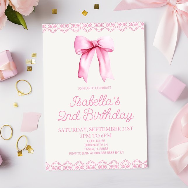 Pink Coquette Bow Birthday Party Invitation (Creator Uploaded)