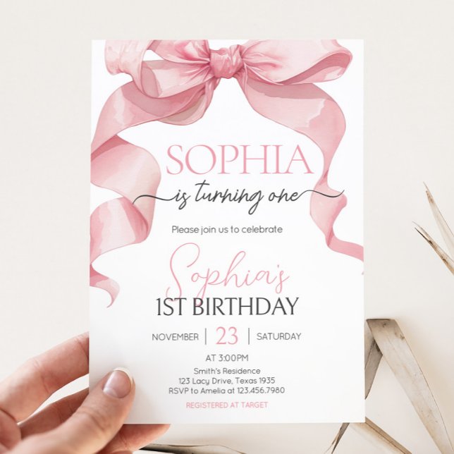 Pink Coquette Bow Birthday Party Invitation (Pink Bow Birthday Party Invitation)