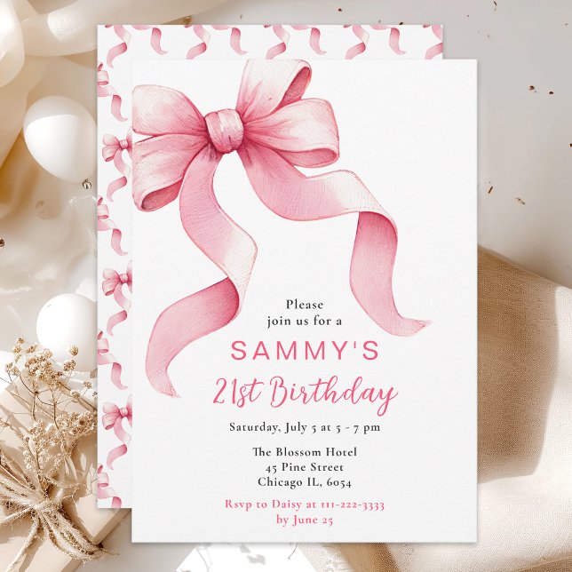Pink Coquette Bow Birthday Party Invitation (Creator Uploaded)