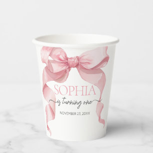 Pink Coquette Bow Birthday Party Paper Cups