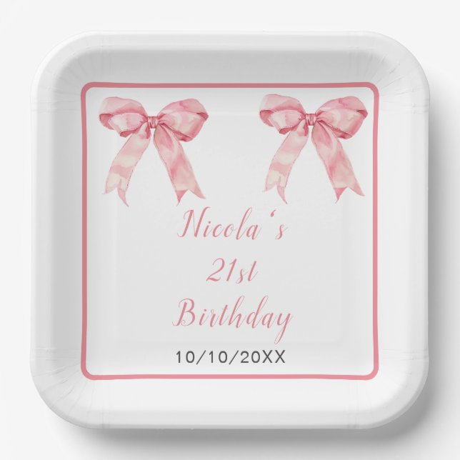 Pink Coquette Bow Birthday Party Paper Plate (Front)