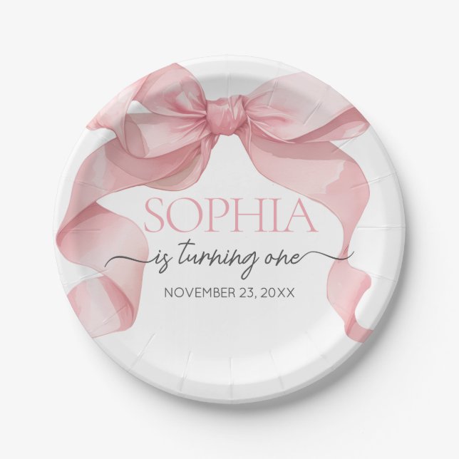 Pink Coquette Bow Birthday Party Paper Plate (Front)