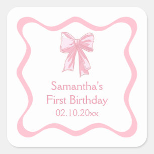 Pink Coquette Bow Birthday Party Square Sticker