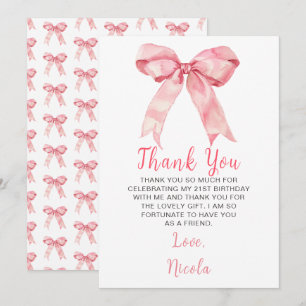 Pink Coquette Bow Birthday Party Thank You Card