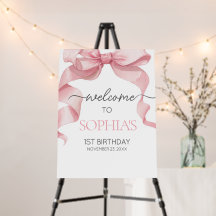 Pink Coquette Bow Birthday Party Welcome Sign