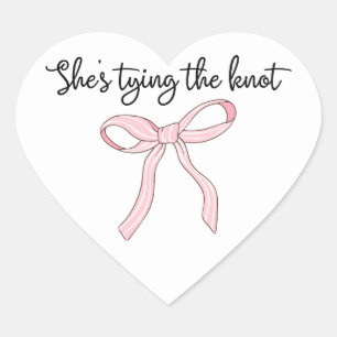 Pink Coquette Bow Bridal Shower Favour Heart Sticker