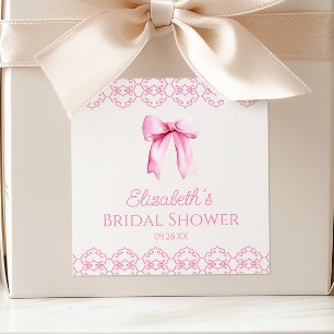 Pink Coquette Bow Bridal Shower Square Sticker