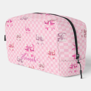 Pink Coquette Bow Chequerboard Dopp Kit