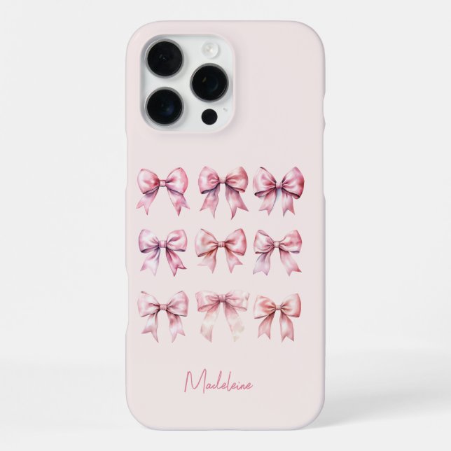 Pink Coquette Bow Custom Name iPhone Case (Back)