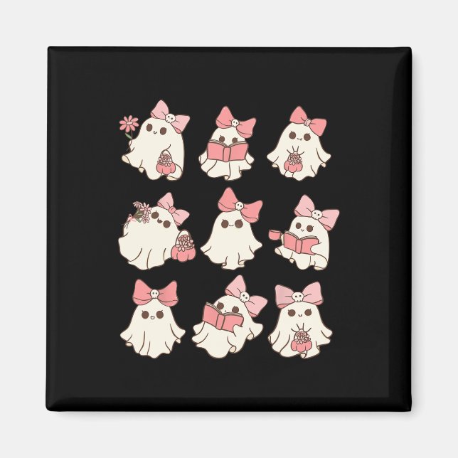 Pink Coquette Bow Cute Ghost Halloween Spooky Seas Magnet (Front)