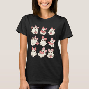 Pink Coquette Bow Cute Ghost Halloween Spooky Seas T-Shirt