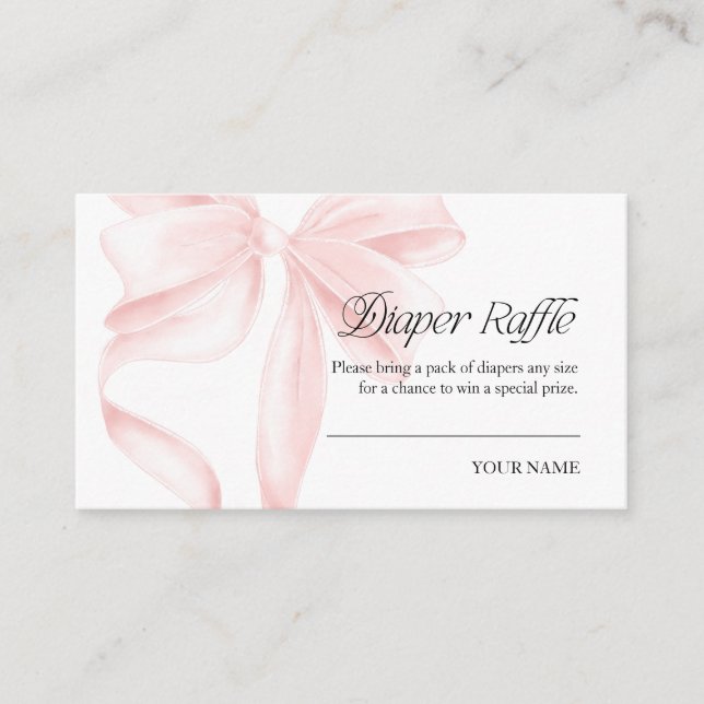 Pink Coquette Bow Diaper Raffle Enclosure Card (Front)