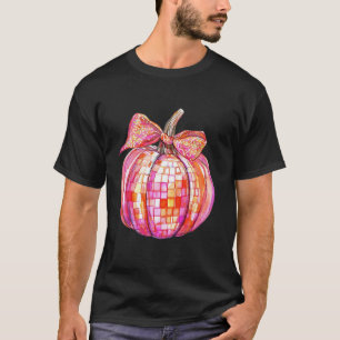 Pink Coquette Bow Disco Pumpkin Fall Autumn Funny T-Shirt