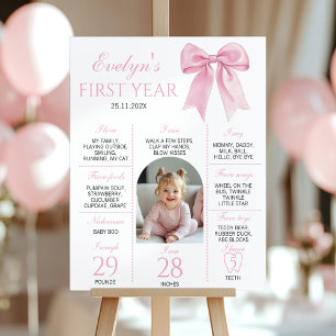 Pink Coquette Bow First Year Photo Milestone Poster