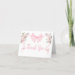 Pink Coquette Bow Floral Baby Shower Thank You Card