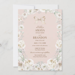 Pink Coquette Bow Floral Wedding Invitation