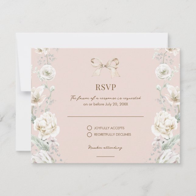 Pink Coquette Bow Floral Wedding RSVP (Front)