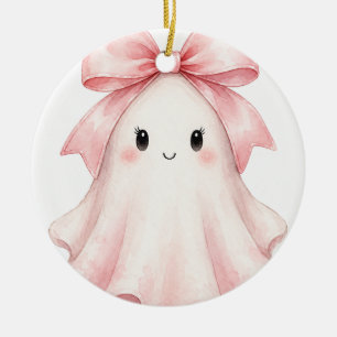 Pink Coquette Bow Ghost Halloween Ornament