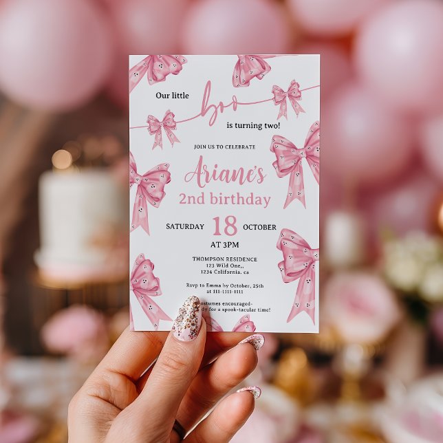 Pink Coquette Bow Ghosts Little boo 2nd birthday Invitation (Pink Coquette Bow Ghosts Little boo 2nd birthday Invitation)