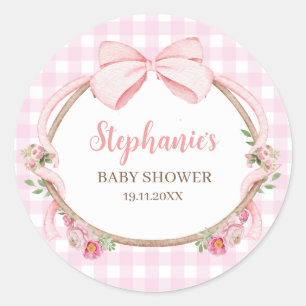 Pink Coquette Bow Gingham Classic Round Sticker