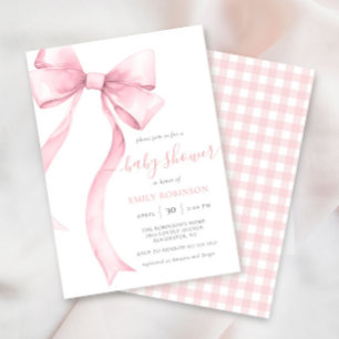 Pink Coquette Bow Gingham Girl Baby Shower Invitation