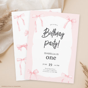 Pink Coquette Bow Girl 1st Birthday Invitation