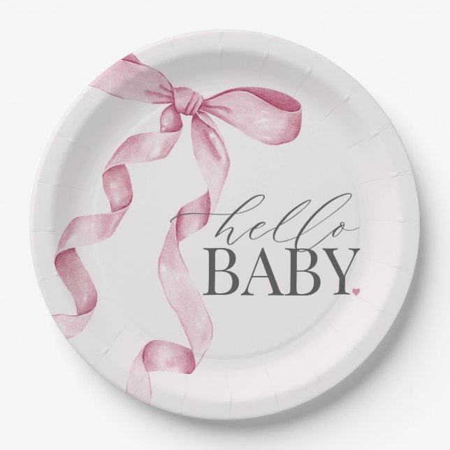 Pink Coquette Bow Girl Baby Shower Decor Paper Plate (Front)