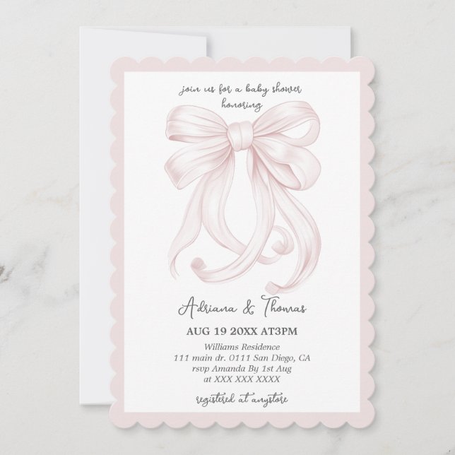 Pink Coquette Bow Girl Baby Shower Invitation (Front)