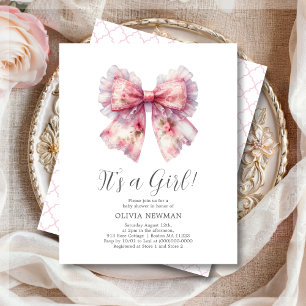 Pink Coquette Bow Girl Baby Shower Invitation