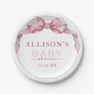 Pink Coquette Bow Girl Baby Shower Paper Plate