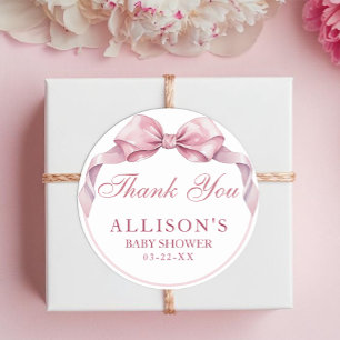 Pink Coquette Bow Girl Baby Shower Thank You Classic Round Sticker