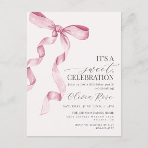 Pink Coquette Bow Girl Birthday Party Invitation Postcard