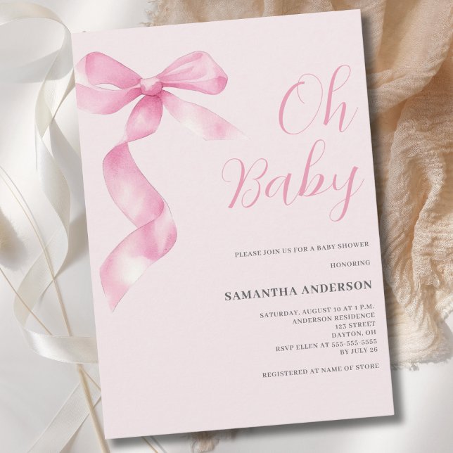Pink Coquette Bow Girl Oh Baby Shower  Invitation (Creator Uploaded)