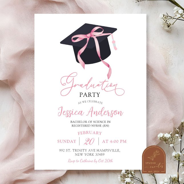 Pink Coquette Bow Graduation Party Invitation (Creator Uploaded)