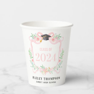 Pink Coquette Bow   Graduation Year Crest Paper Cups