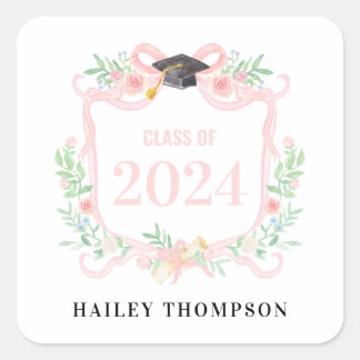 Pink Coquette Bow | Graduation Year Crest Square Sticker