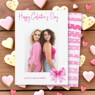 Pink coquette bow Happy Galentine's Day photo Holiday Card