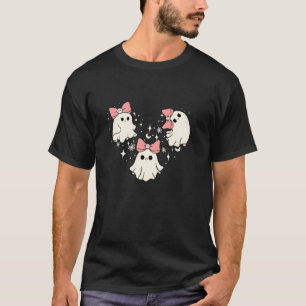 Pink Coquette Bow Heart Cute Ghost Halloween Spook T-Shirt