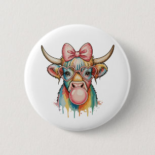 Pink Coquette Bow Highland Cow Bubblegum 6 Cm Round Badge
